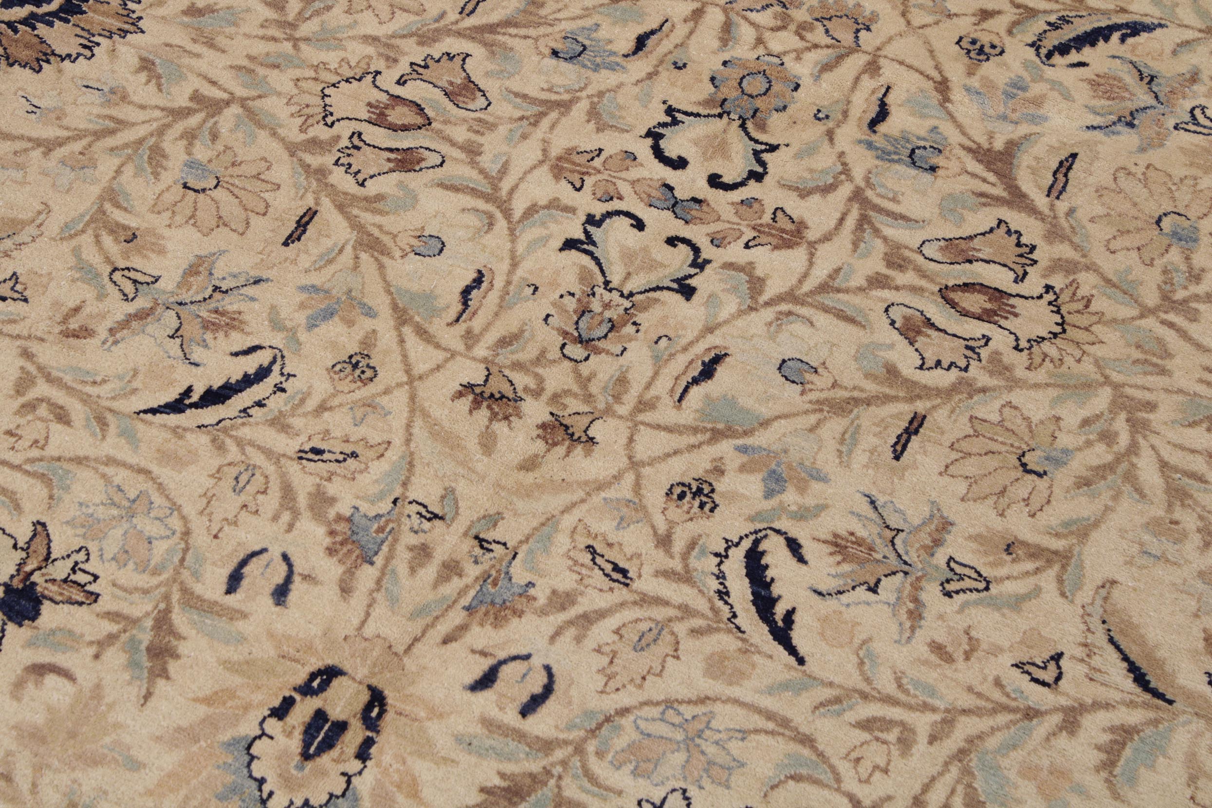 handmade Transitional Tabriz Taupe Blue Hand Knotted RECTANGLE 100% WOOL area rug 9x12
