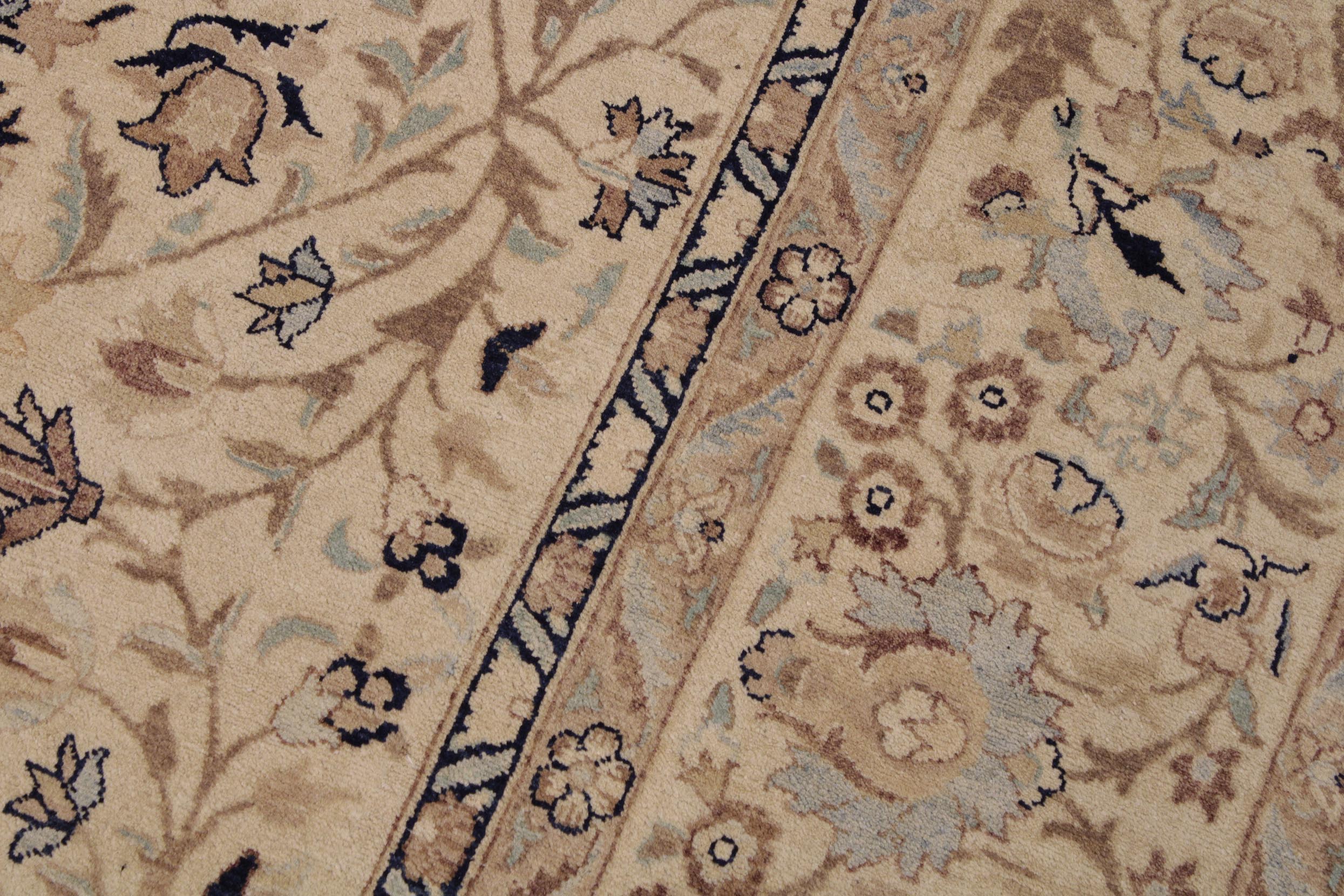 handmade Transitional Tabriz Taupe Blue Hand Knotted RECTANGLE 100% WOOL area rug 9x12