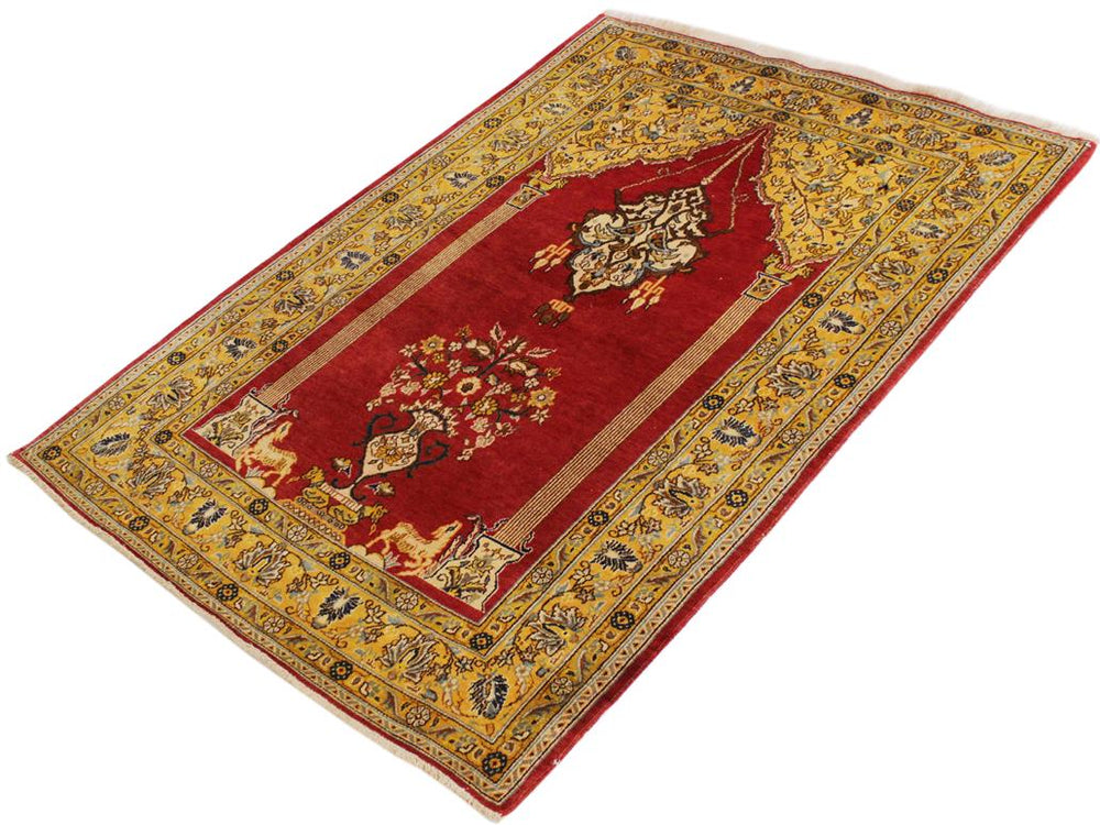 handmade Geometric Kargahi Red Gold Hand Knotted RECTANGLE 100% WOOL area rug 4x5