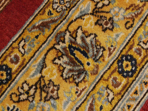 handmade Geometric Kargahi Red Gold Hand Knotted RECTANGLE 100% WOOL area rug 4x5