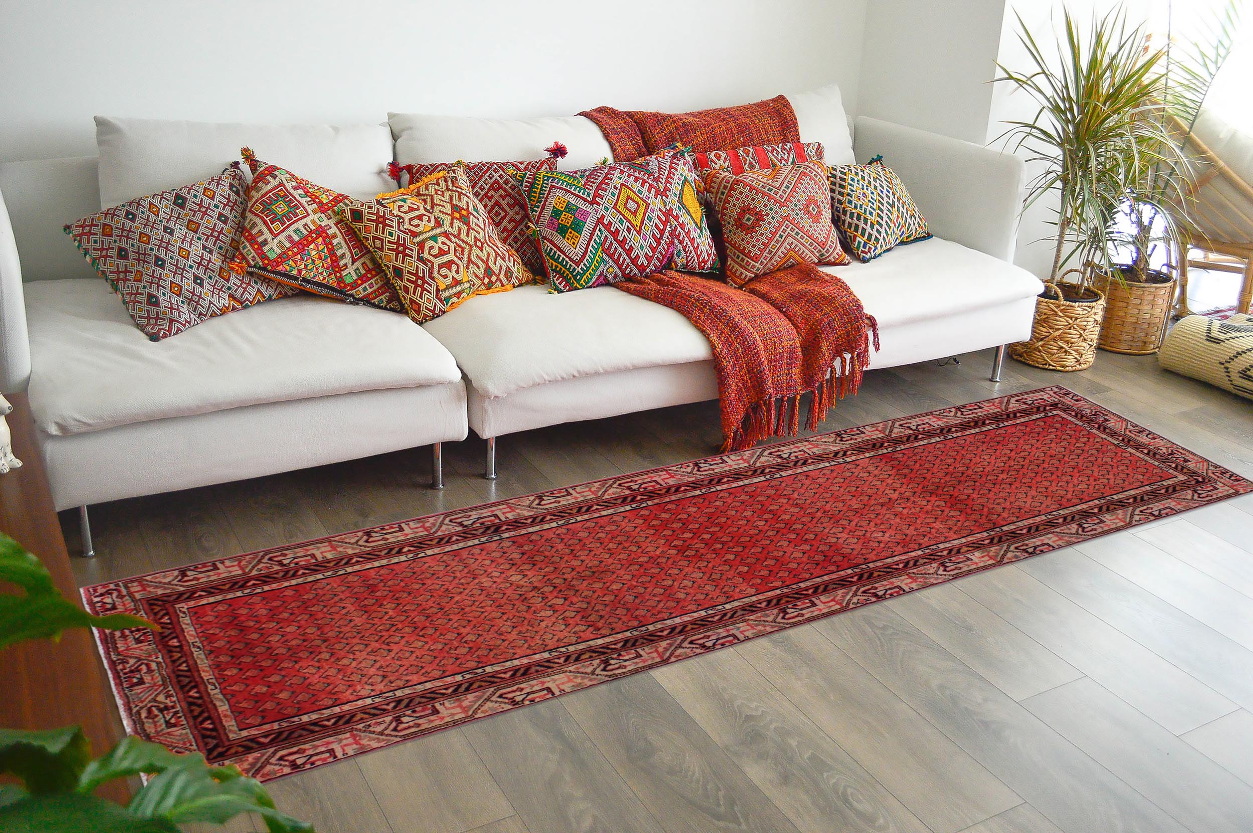 handmade Geometric Antique Persian Pink Ivory Hand Knotted RUNNER 100% WOOL area rug 3x10