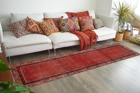 handmade Geometric Antique Persian Pink Ivory Hand Knotted RUNNER 100% WOOL area rug 3x10