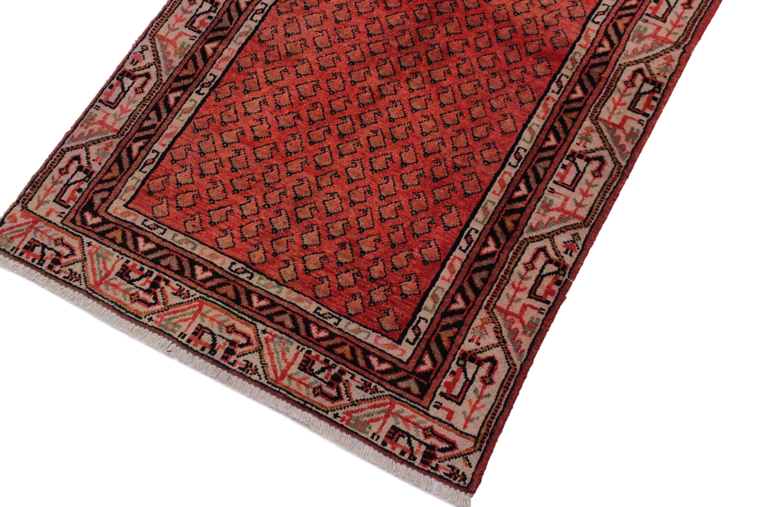 handmade Geometric Antique Persian Pink Ivory Hand Knotted RUNNER 100% WOOL area rug 3x10