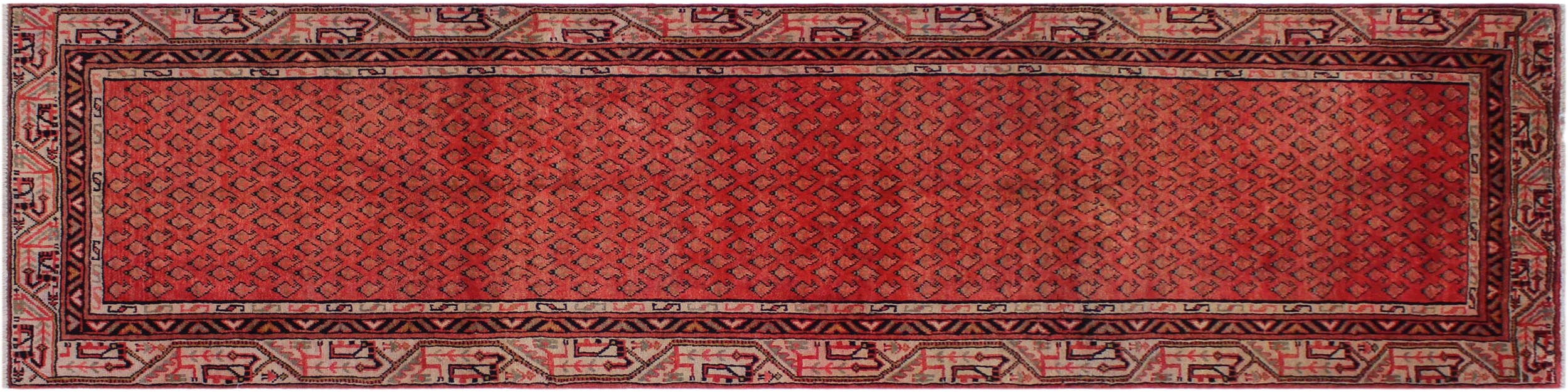 handmade Geometric Antique Persian Pink Ivory Hand Knotted RUNNER 100% WOOL area rug 3x10