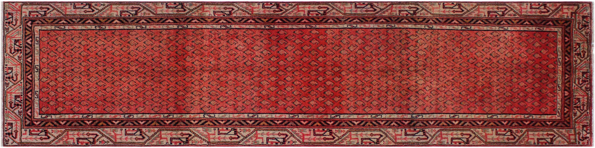 handmade Geometric Antique Persian Pink Ivory Hand Knotted RUNNER 100% WOOL area rug 3x10