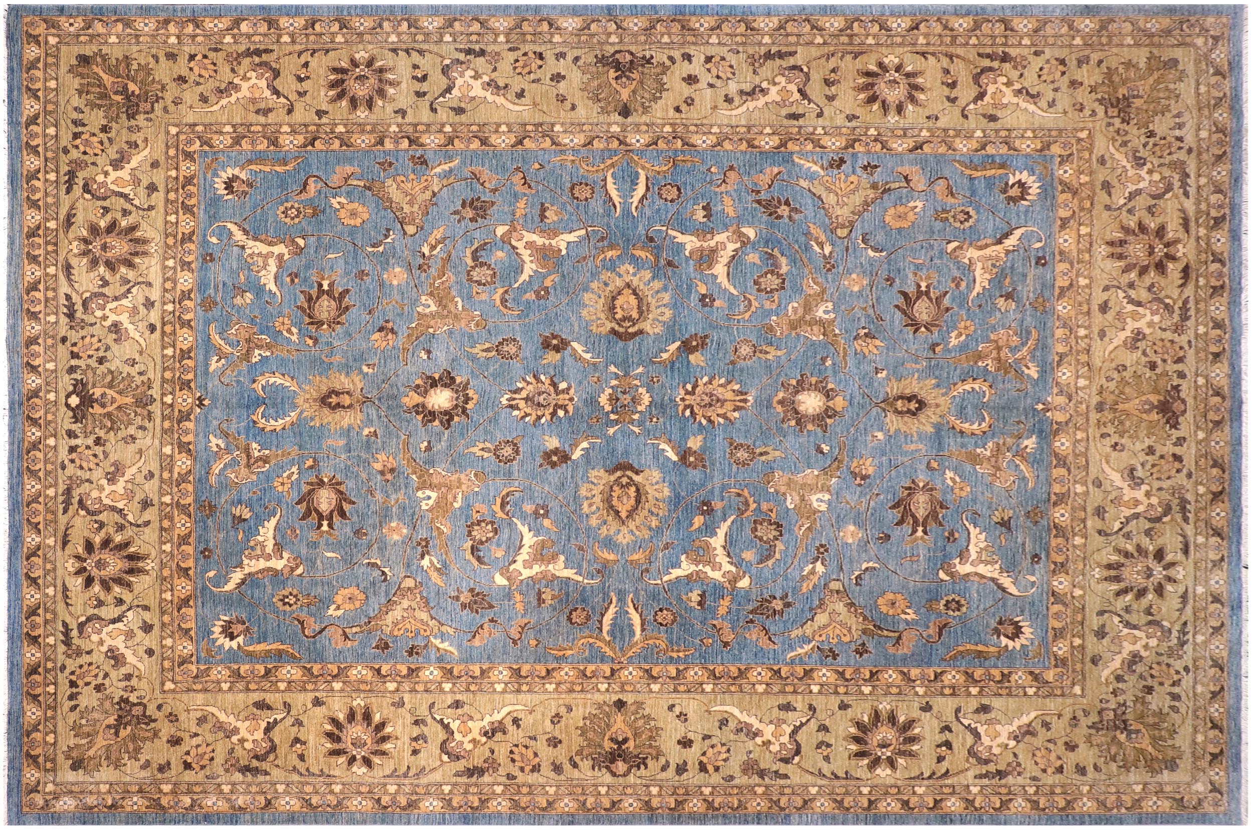 handmade Traditional Kafkaz Lt. Blue Lt. Tan Hand-Woven RECTANGLE 100% WOOL area rug 12x15