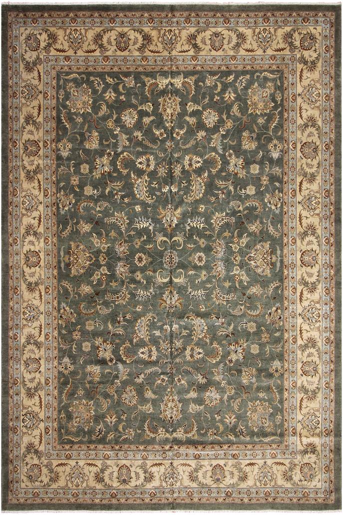 handmade Transitional Design Green Tan Hand Knotted RECTANGLE 100% WOOL area rug 12'X15'
