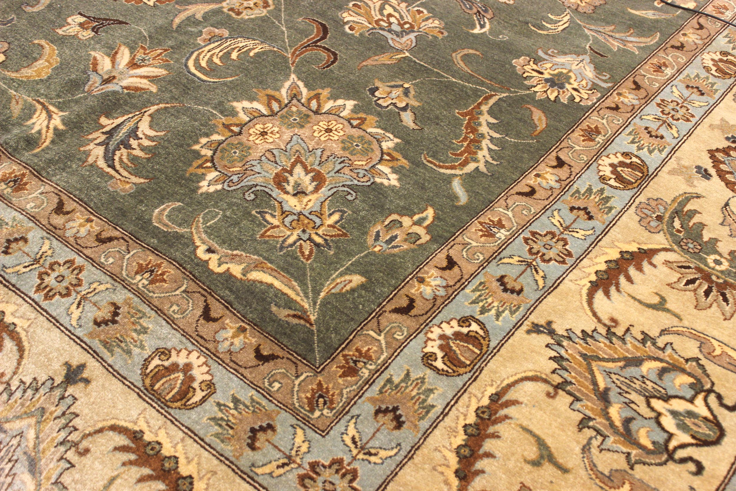 handmade Traditional Design Green Tan Hand Knotted RECTANGLE 100% WOOL area rug 12' x 15'