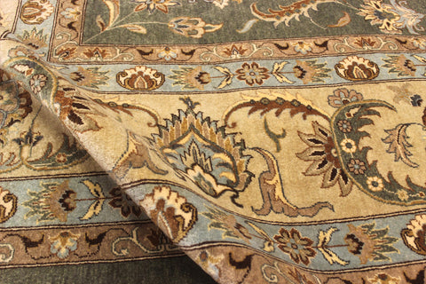 handmade Traditional Design Green Tan Hand Knotted RECTANGLE 100% WOOL area rug 12' x 15'