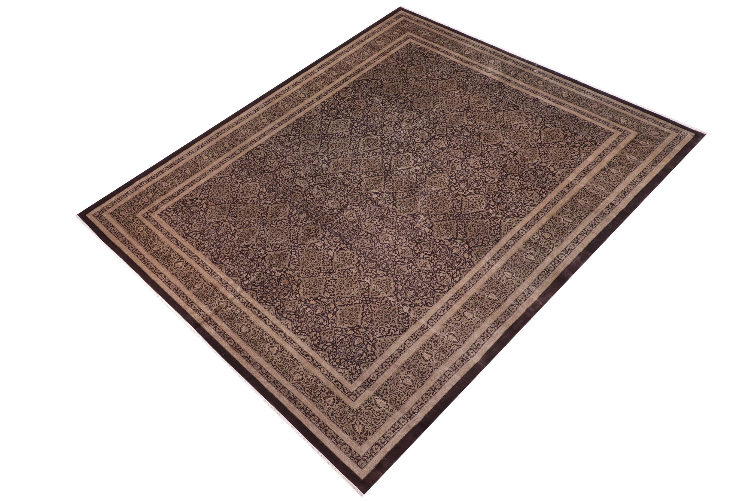handmade Transitional Design Brown Green Hand Knotted RECTANGLE 100% WOOL area rug 12' x 17'