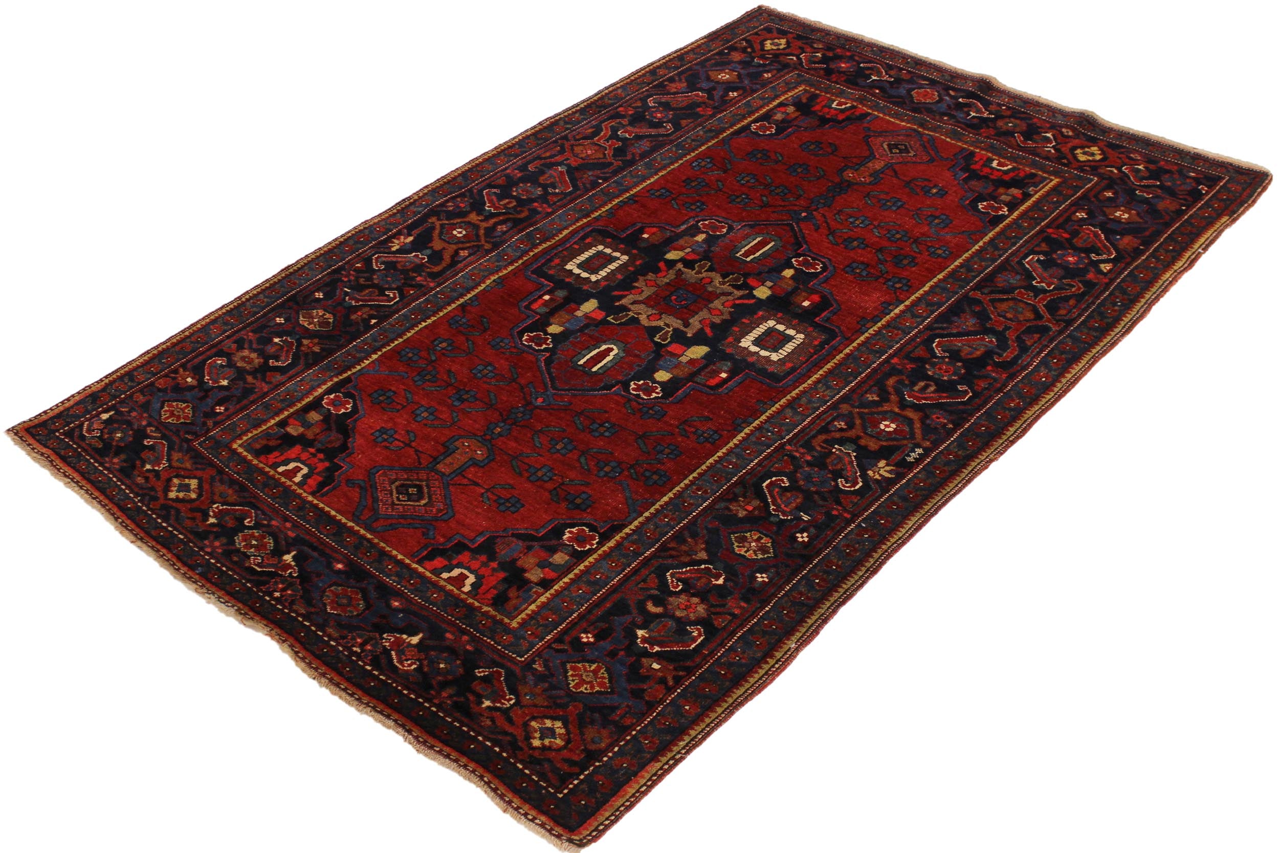 handmade Geometric Antique Kafkaz Red Blue Hand Knotted RECTANGLE 100% WOOL area rug 5x7