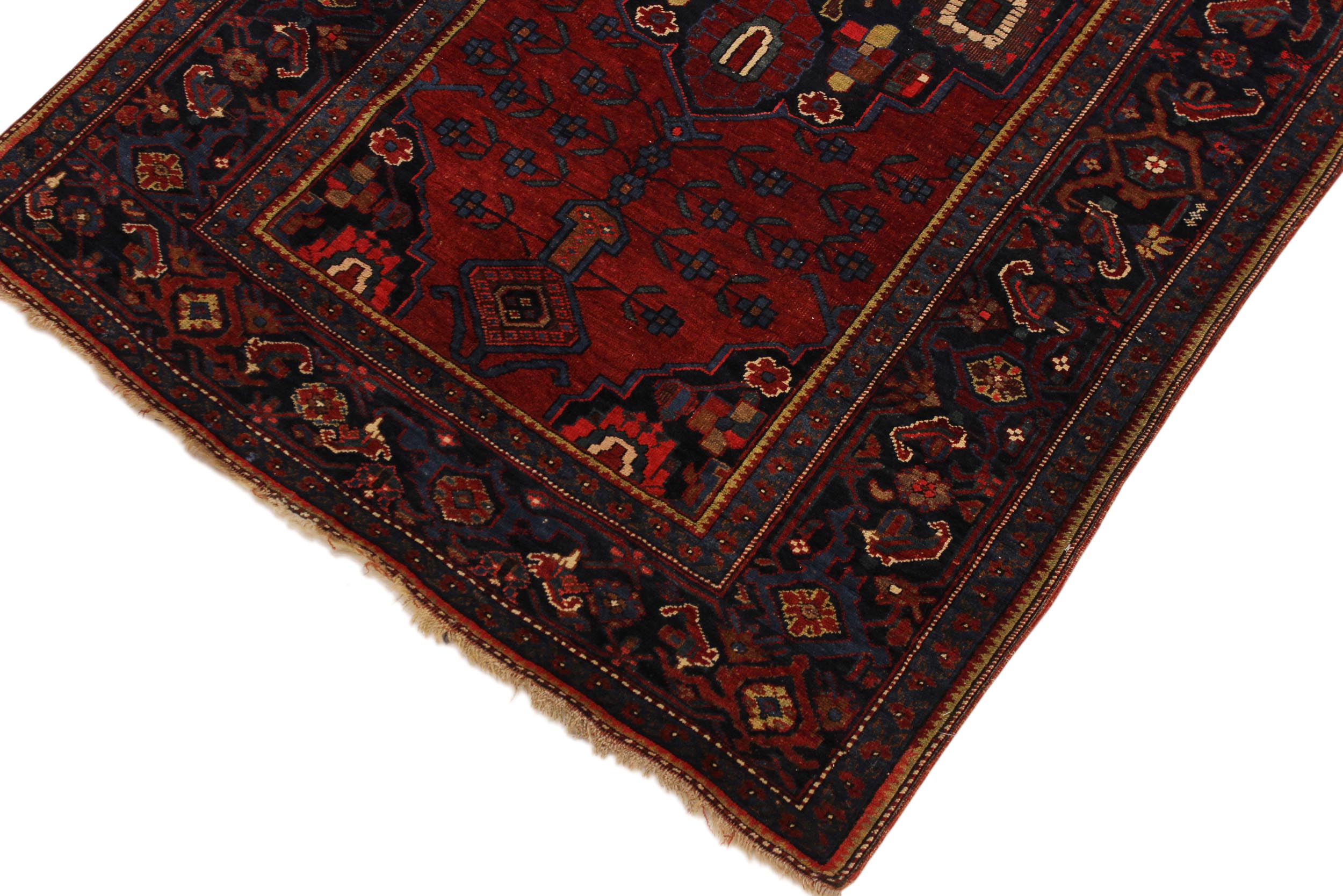 handmade Geometric Antique Kafkaz Red Blue Hand Knotted RECTANGLE 100% WOOL area rug 5x7