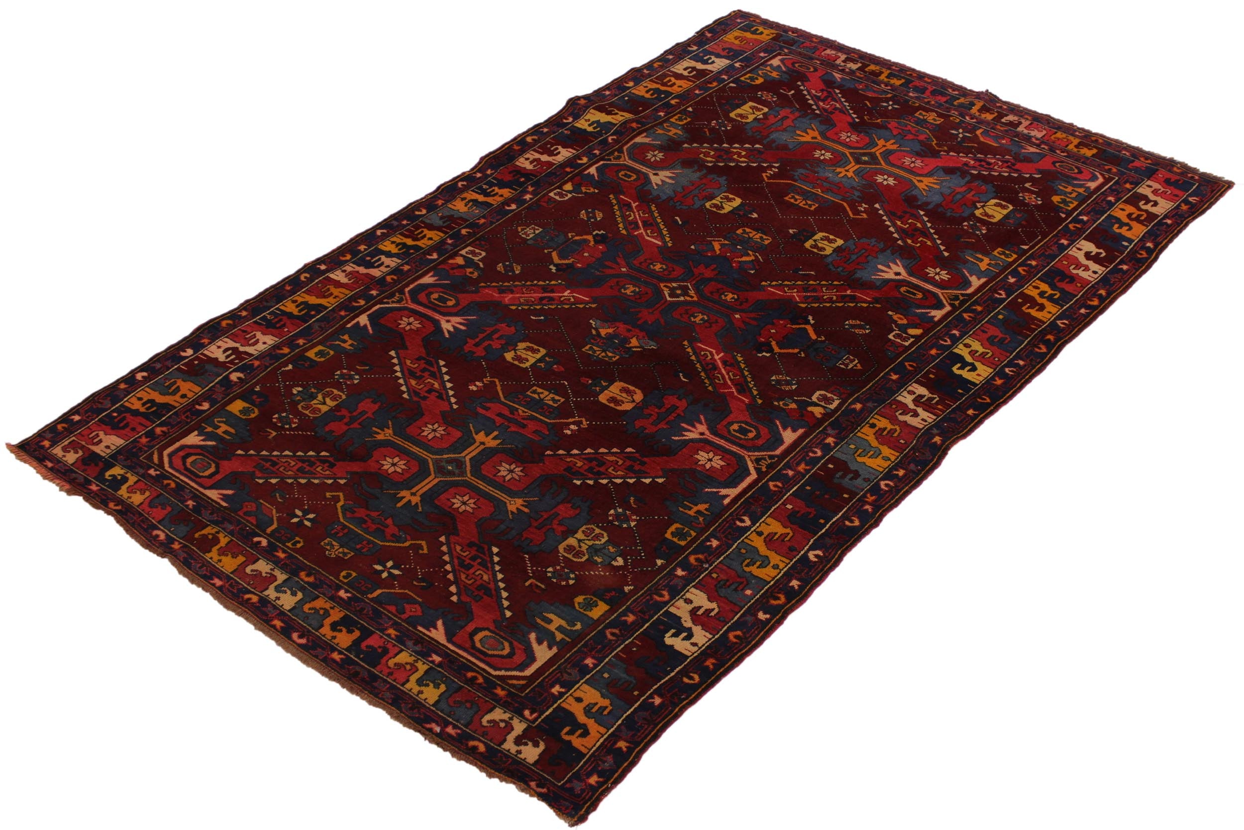 handmade Traditional Antique Sherwan Red Blue Hand Knotted RECTANGLE 100% WOOL area rug 5x8
