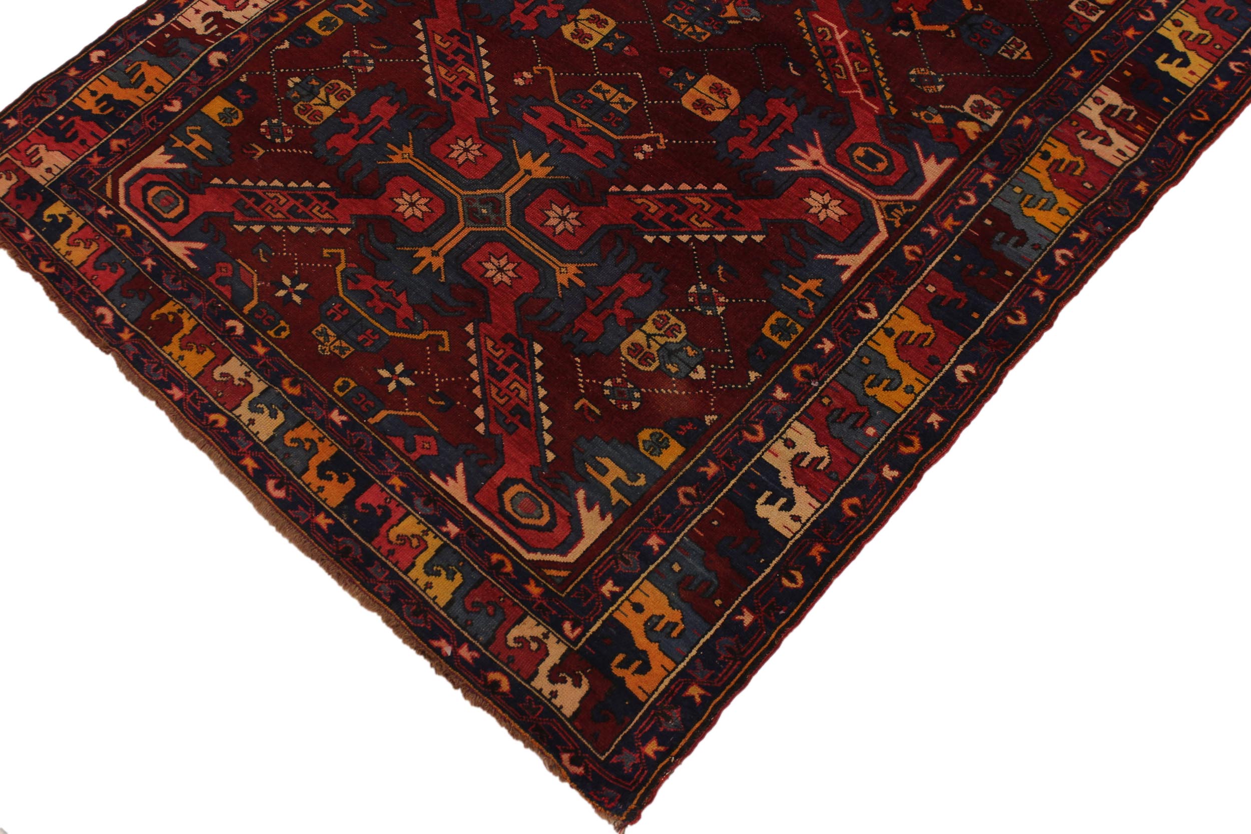 handmade Traditional Antique Sherwan Red Blue Hand Knotted RECTANGLE 100% WOOL area rug 5x8