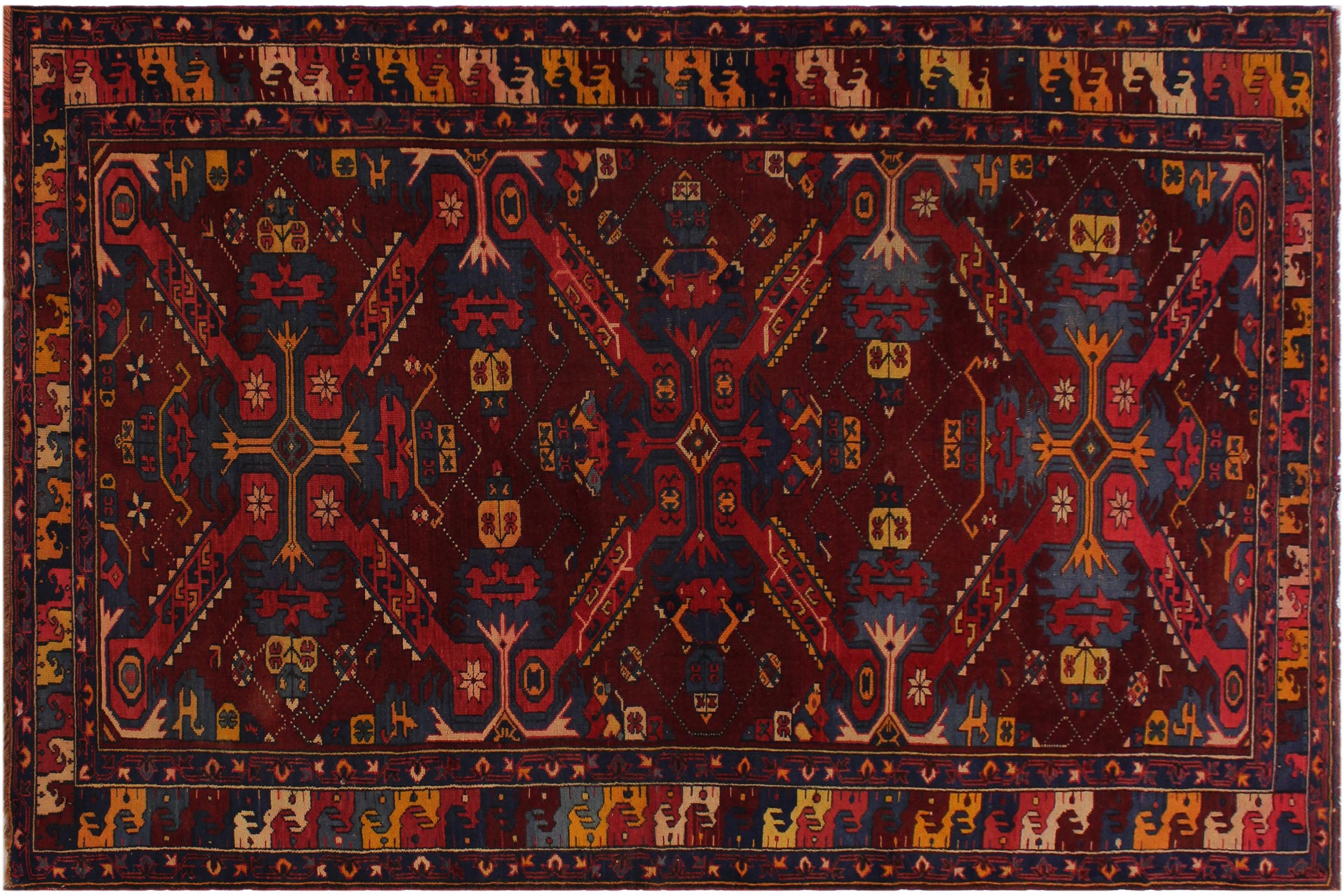 handmade Traditional Antique Sherwan Red Blue Hand Knotted RECTANGLE 100% WOOL area rug 5x8