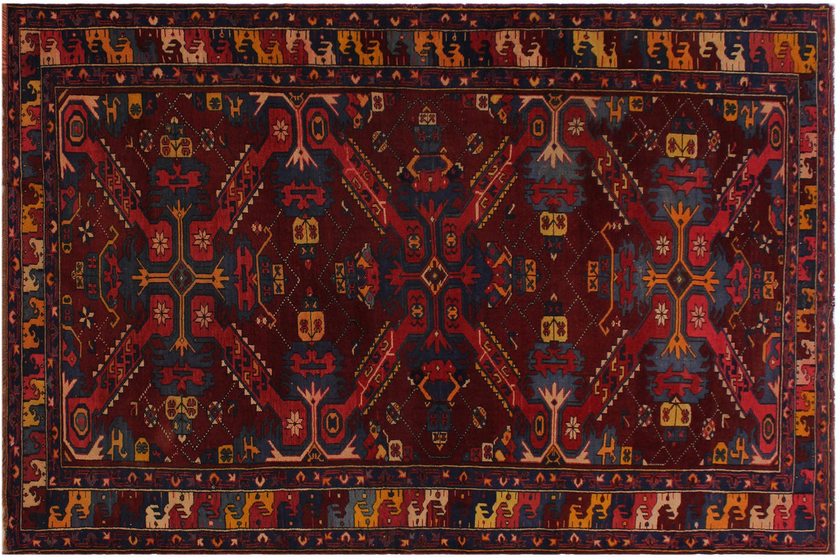 handmade Traditional Antique Sherwan Red Blue Hand Knotted RECTANGLE 100% WOOL area rug 5x8
