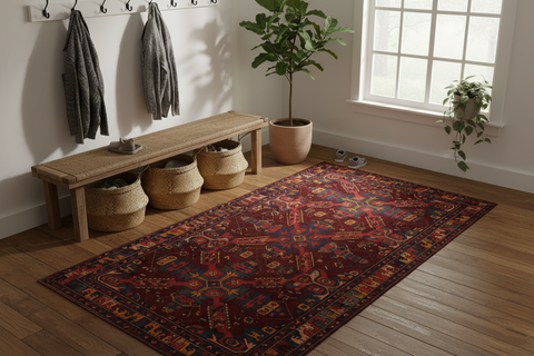 handmade Traditional Antique Sherwan Red Blue Hand Knotted RECTANGLE 100% WOOL area rug 5x8