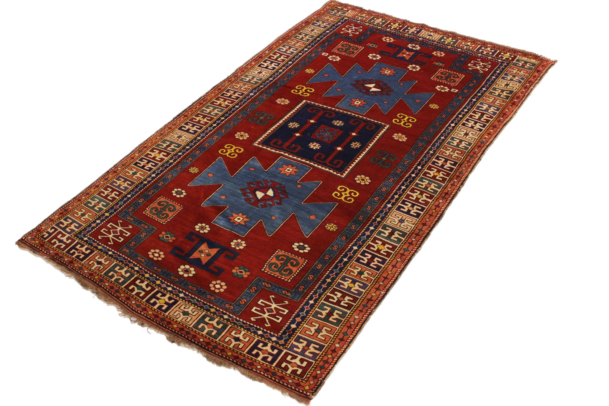 handmade Geometric Antique Antique Rust Blue Hand Knotted RECTANGLE 100% WOOL area rug 4x7