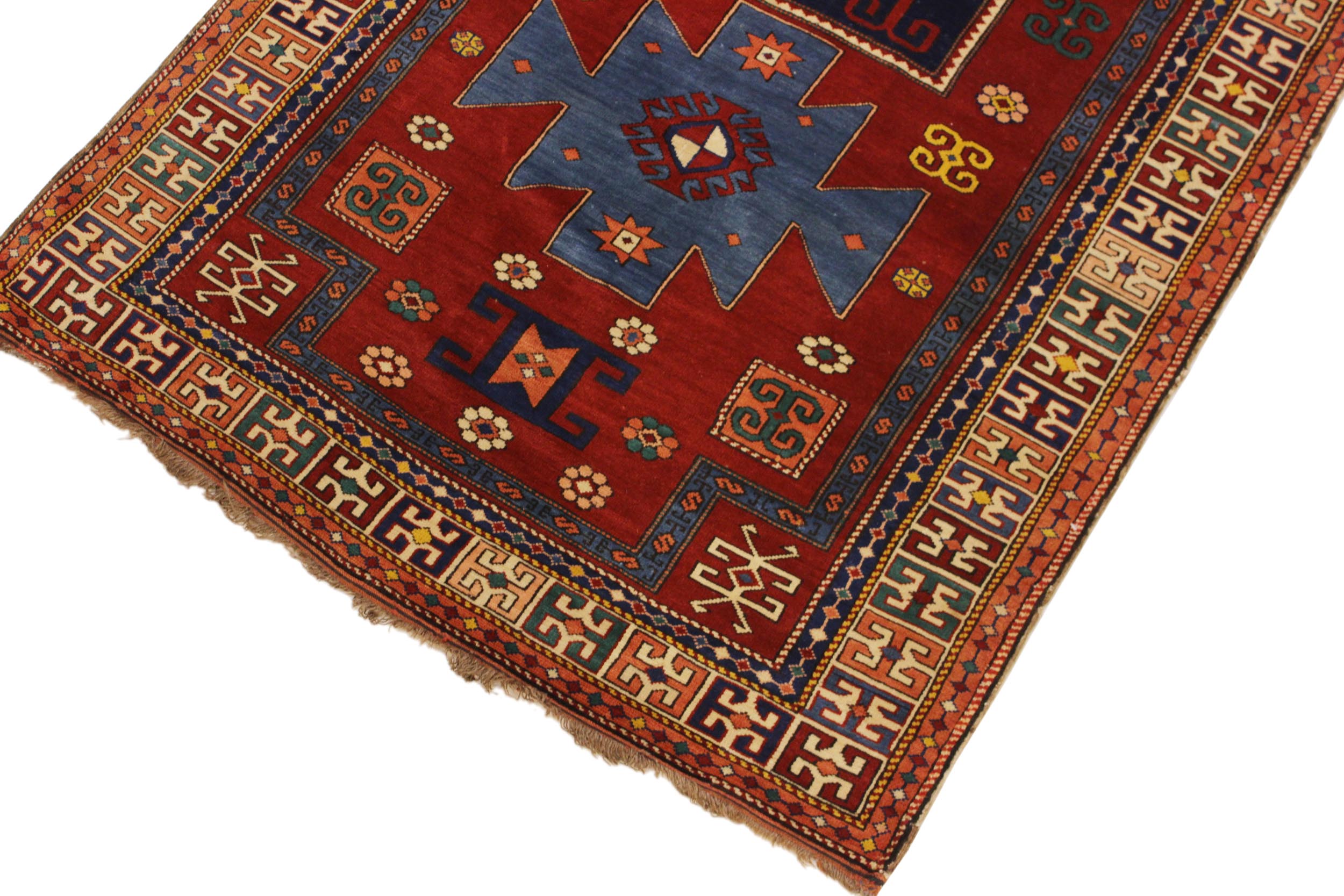 handmade Geometric Antique Antique Rust Blue Hand Knotted RECTANGLE 100% WOOL area rug 4x7