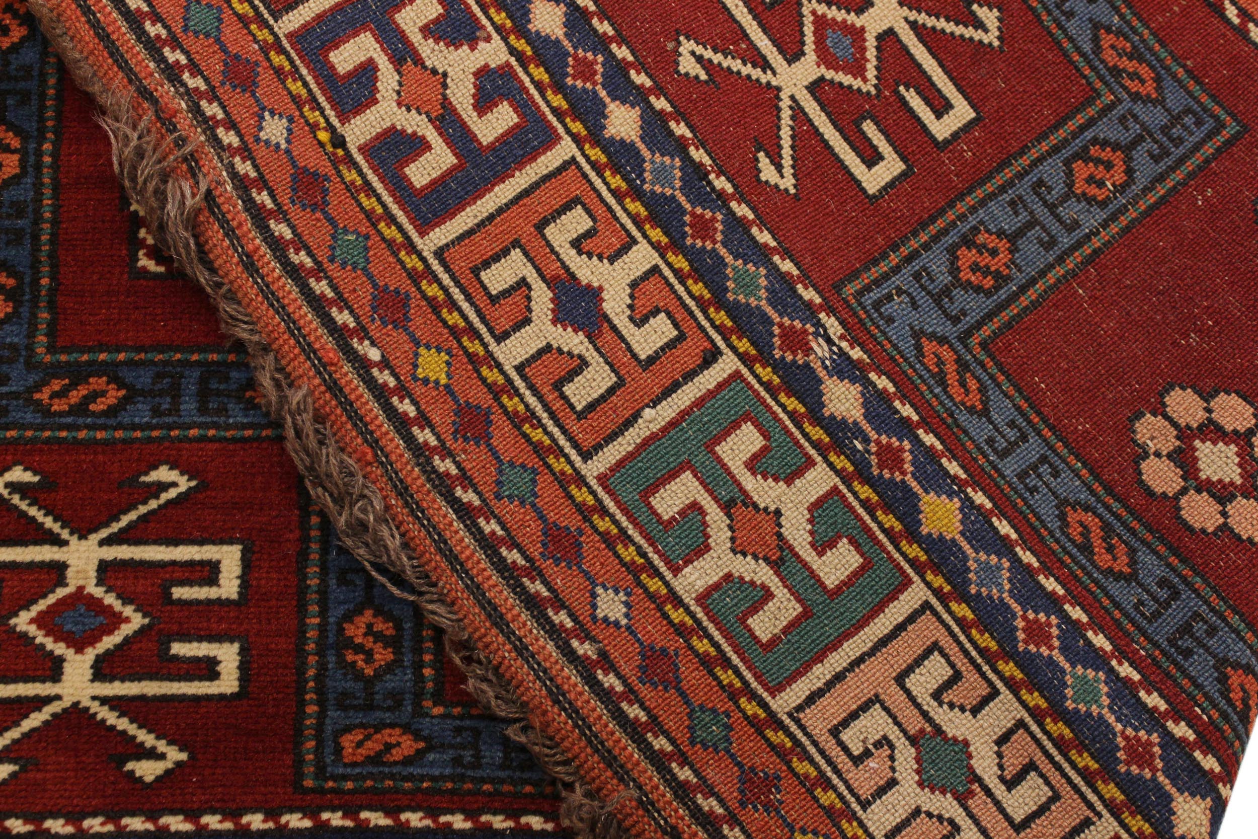 handmade Geometric Antique Antique Rust Blue Hand Knotted RECTANGLE 100% WOOL area rug 4x7