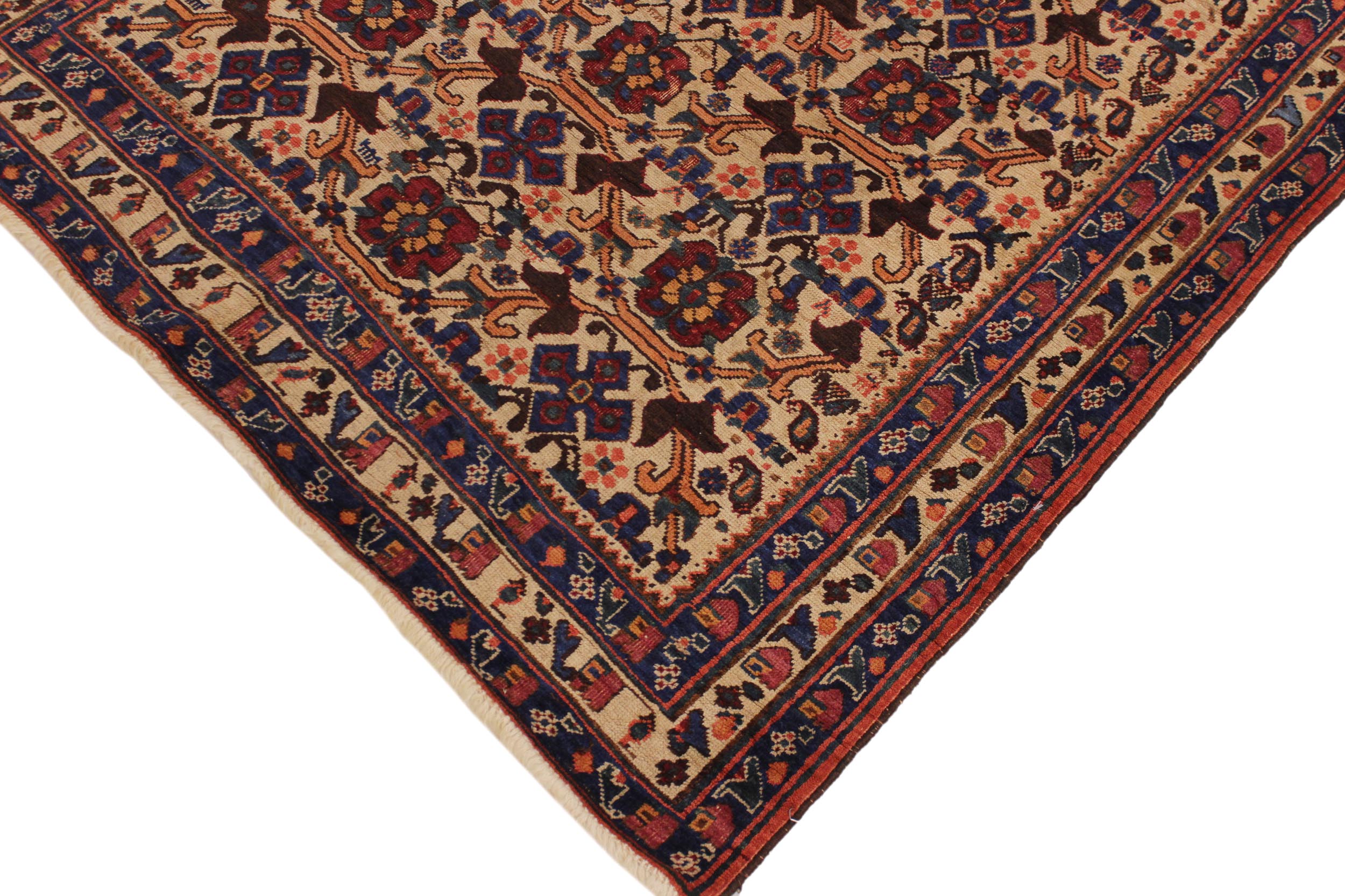 handmade Geometric Antique  Ivory Blue Hand Knotted RECTANGLE 100% WOOL area rug 4x6
