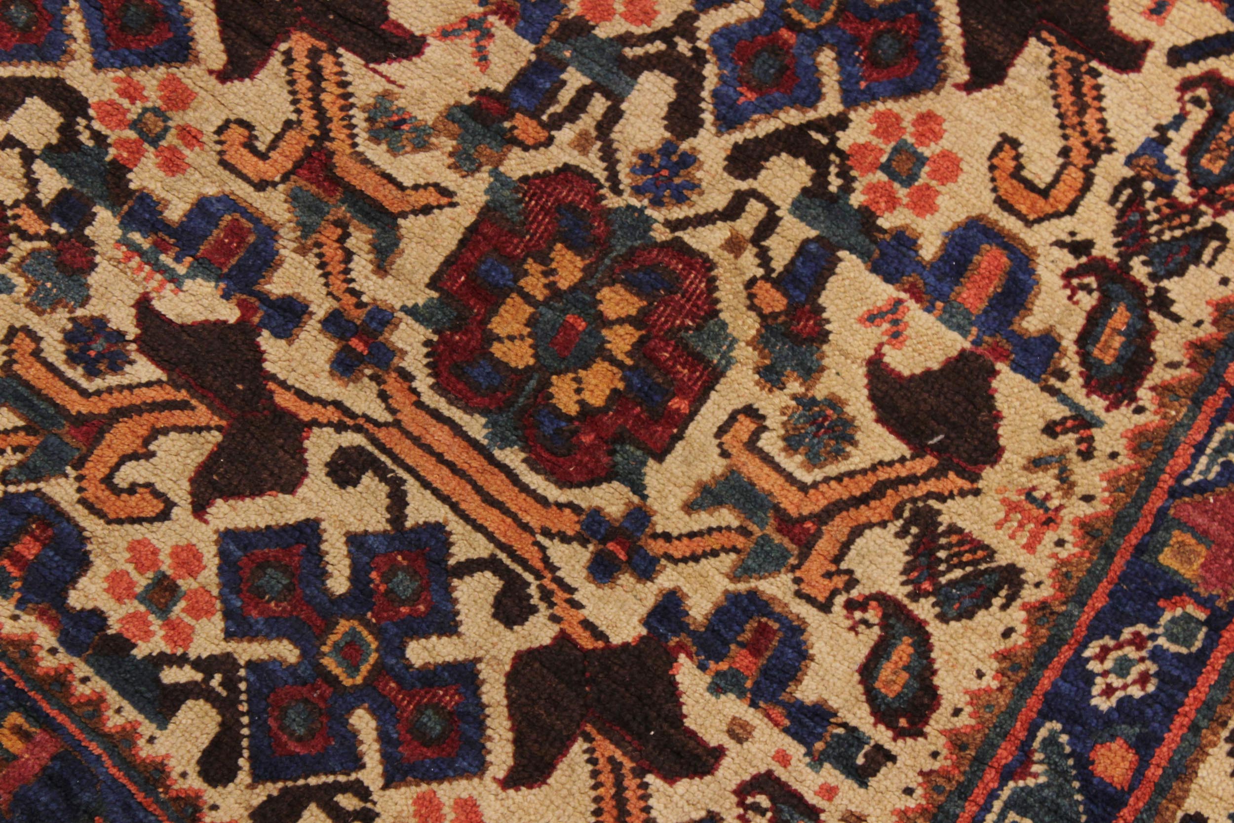 handmade Geometric Antique  Ivory Blue Hand Knotted RECTANGLE 100% WOOL area rug 4x6