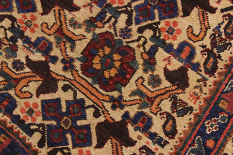 handmade Geometric Antique  Ivory Blue Hand Knotted RECTANGLE 100% WOOL area rug 4x6