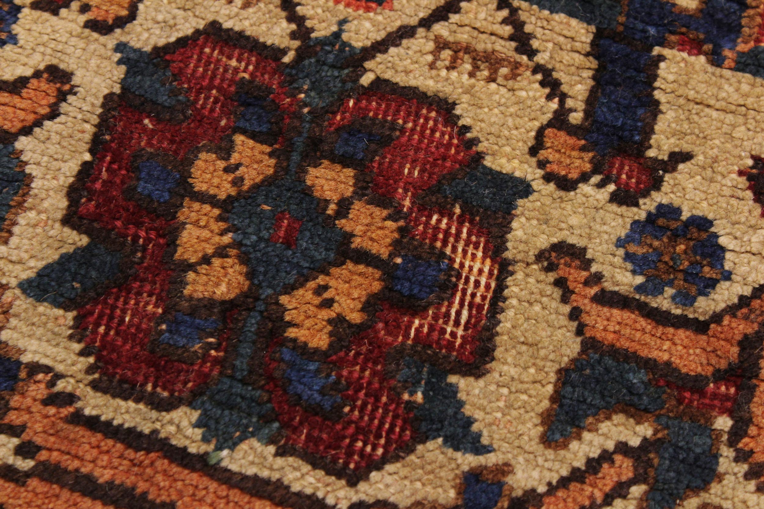 handmade Geometric Antique  Ivory Blue Hand Knotted RECTANGLE 100% WOOL area rug 4x6