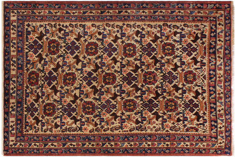 handmade Geometric Antique  Ivory Blue Hand Knotted RECTANGLE 100% WOOL area rug 4x6