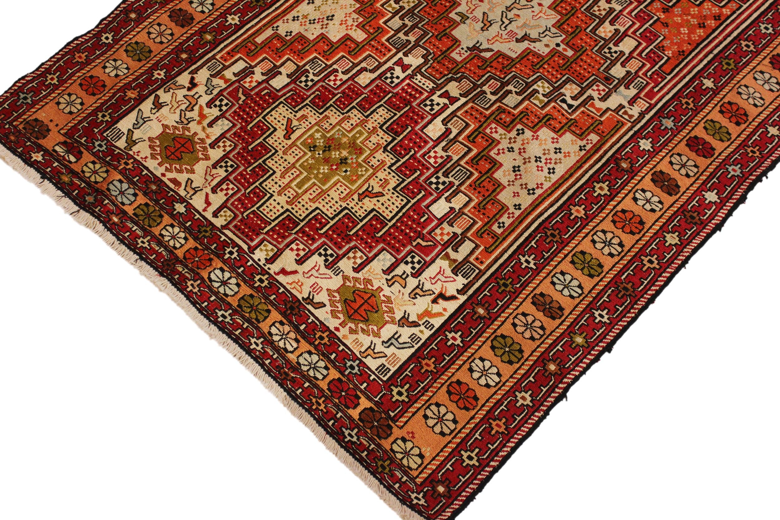 handmade Geometric Antique Soumakh Beige Orange Hand-Woven RECTANGLE 100% WOOL area rug 3x5