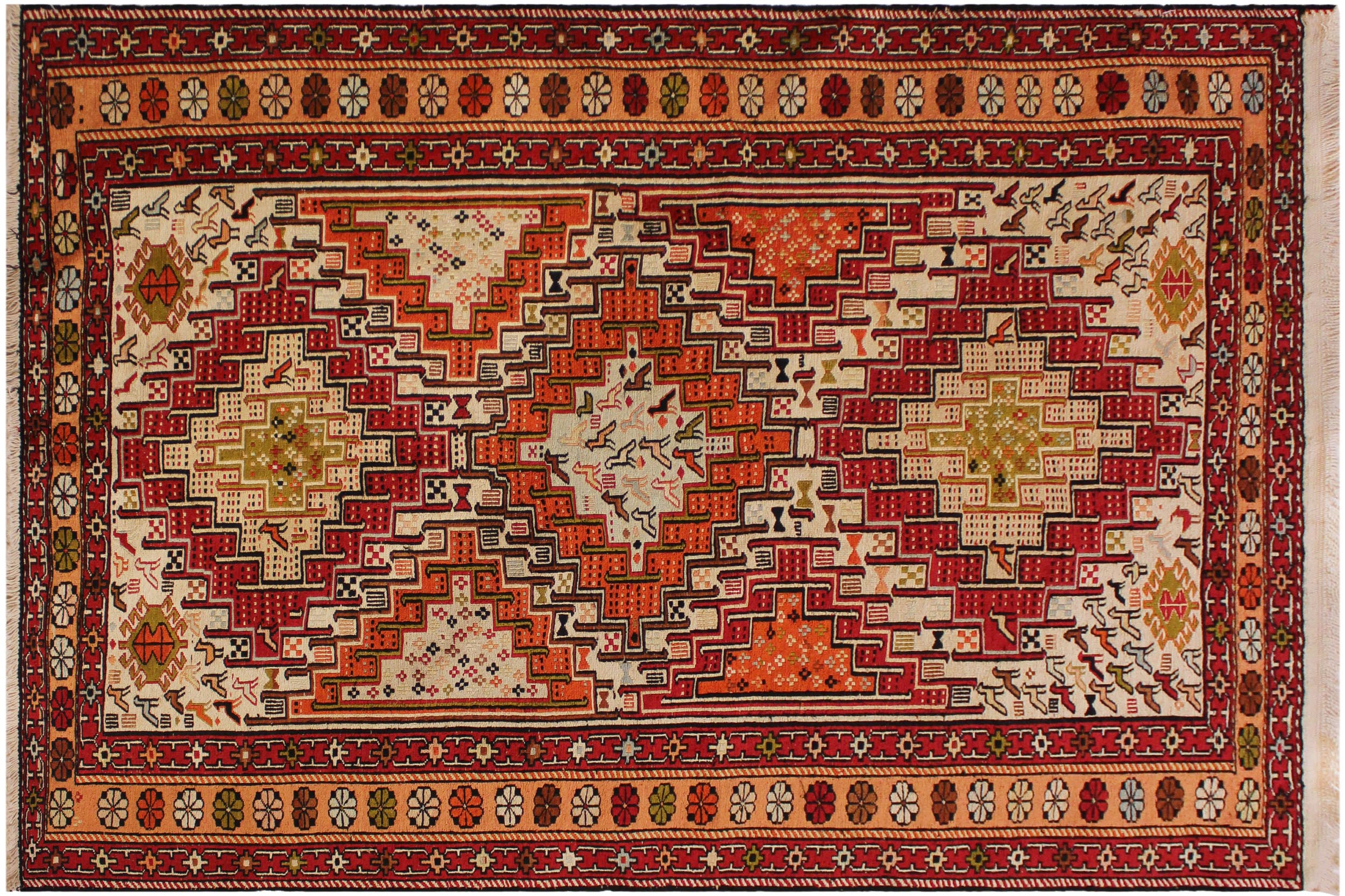 handmade Geometric Antique Soumakh Beige Orange Hand-Woven RECTANGLE 100% WOOL area rug 3x5
