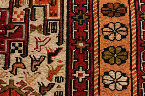 handmade Geometric Antique Soumakh Beige Orange Hand-Woven RECTANGLE 100% WOOL area rug 3x5