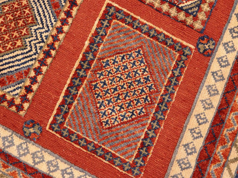 handmade Geometric Berjusta Rust Blue Hand Knotted RECTANGLE 100% WOOL area rug 5x7