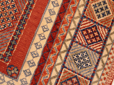 handmade Geometric Berjusta Rust Blue Hand Knotted RECTANGLE 100% WOOL area rug 5x7