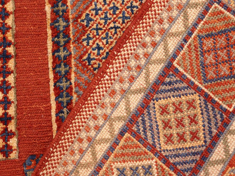 handmade Geometric Berjusta Rust Blue Hand Knotted RECTANGLE 100% WOOL area rug 5x7
