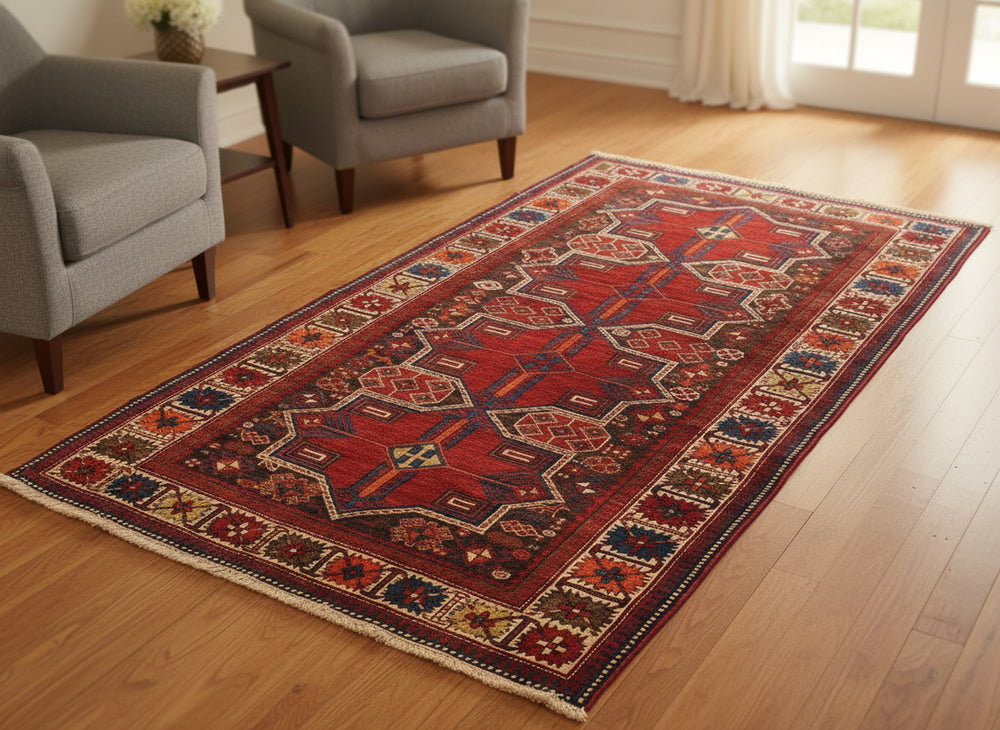 handmade Geometric Super Kazak Rust Ivory Hand Knotted RUNNER 100% WOOL area rug 4x7