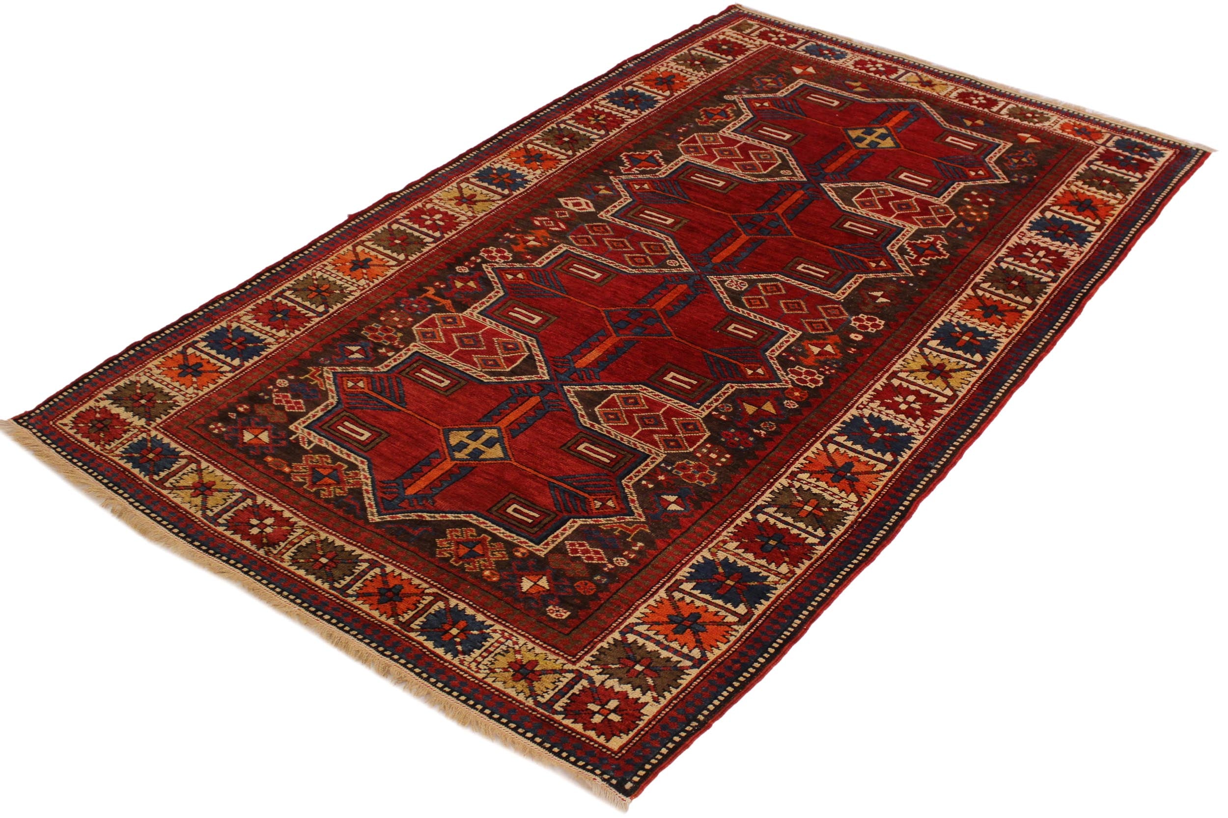 handmade Geometric Antique Super Kazak Rust Ivory Hand Knotted RUNNER 100% WOOL area rug 4x7
