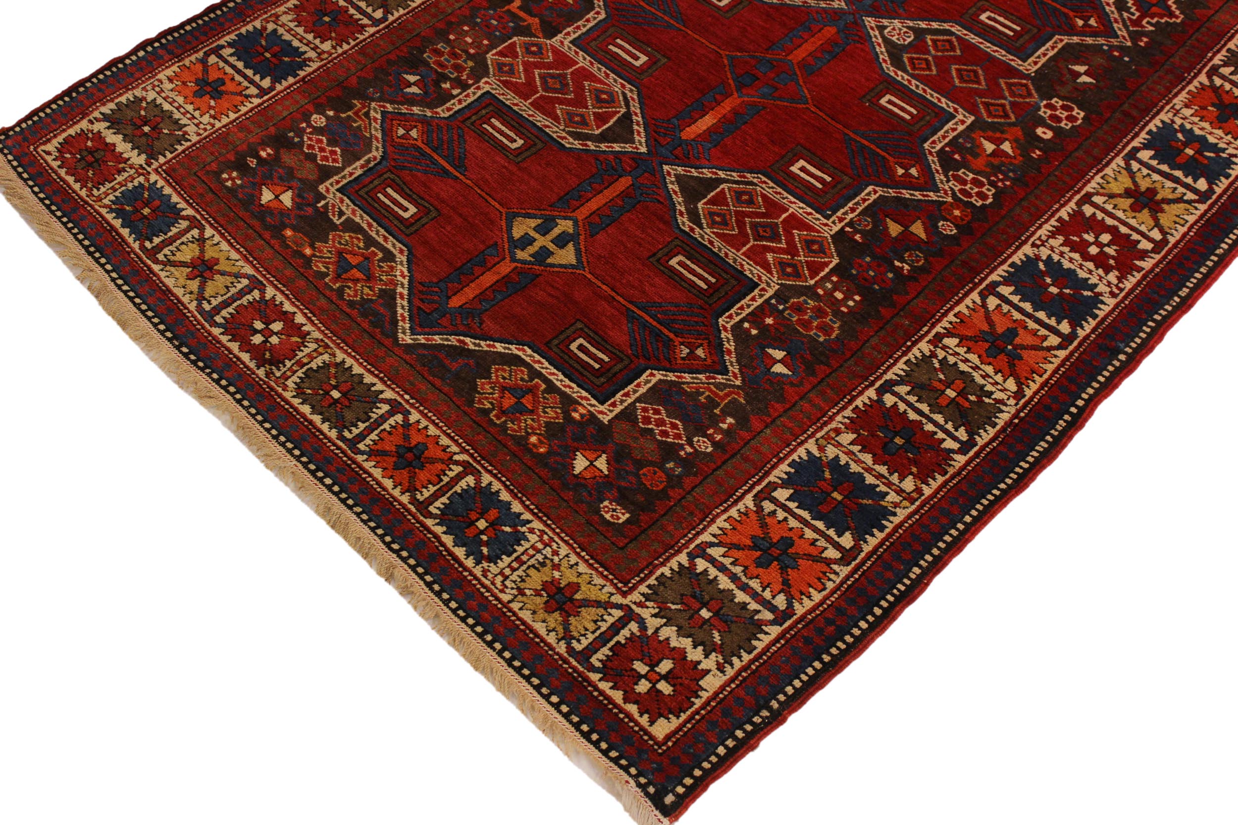handmade Geometric Antique Super Kazak Rust Ivory Hand Knotted RUNNER 100% WOOL area rug 4x7