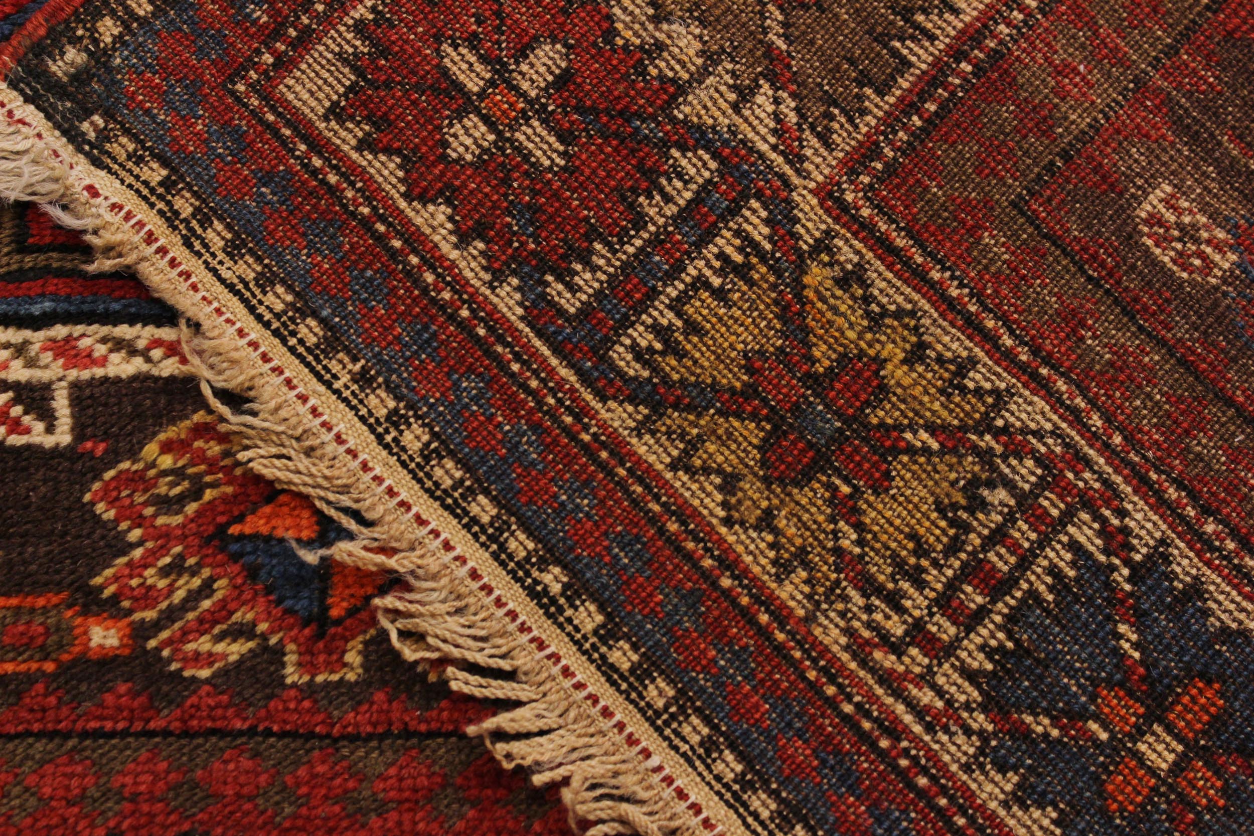 handmade Geometric Antique Super Kazak Rust Ivory Hand Knotted RUNNER 100% WOOL area rug 4x7