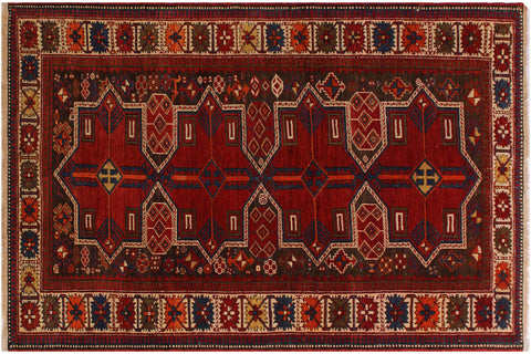 handmade Geometric Antique Super Kazak Rust Ivory Hand Knotted RUNNER 100% WOOL area rug 4x7