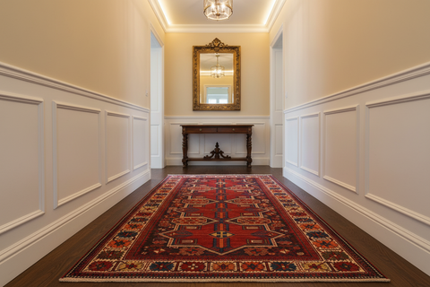 handmade Geometric Antique Super Kazak Rust Ivory Hand Knotted RUNNER 100% WOOL area rug 4x7