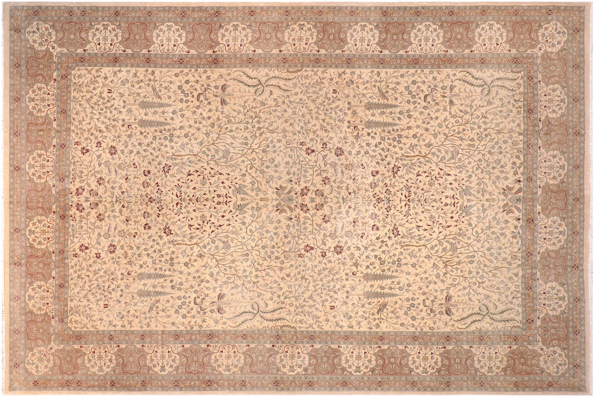 handmade Traditional Design Ivory Tan Hand Knotted RECTANGLE 100% WOOL area rug 12' x 18'