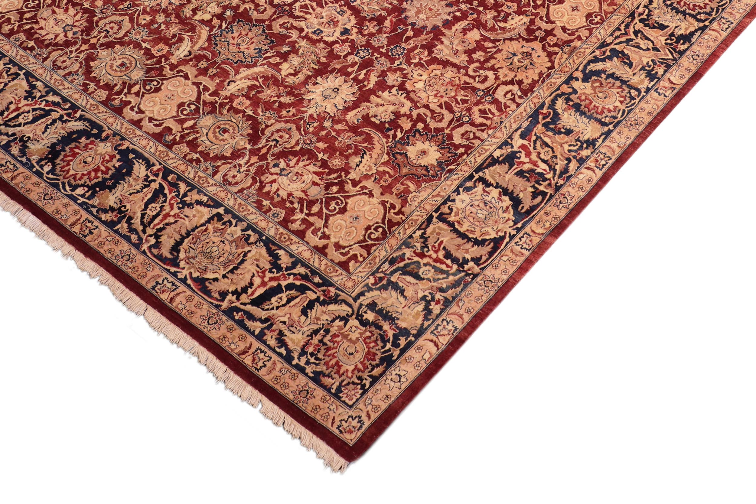 handmade Transitional Agra Drk. Red Blue Hand Knotted RECTANGLE 100% WOOL area rug 8 x 10