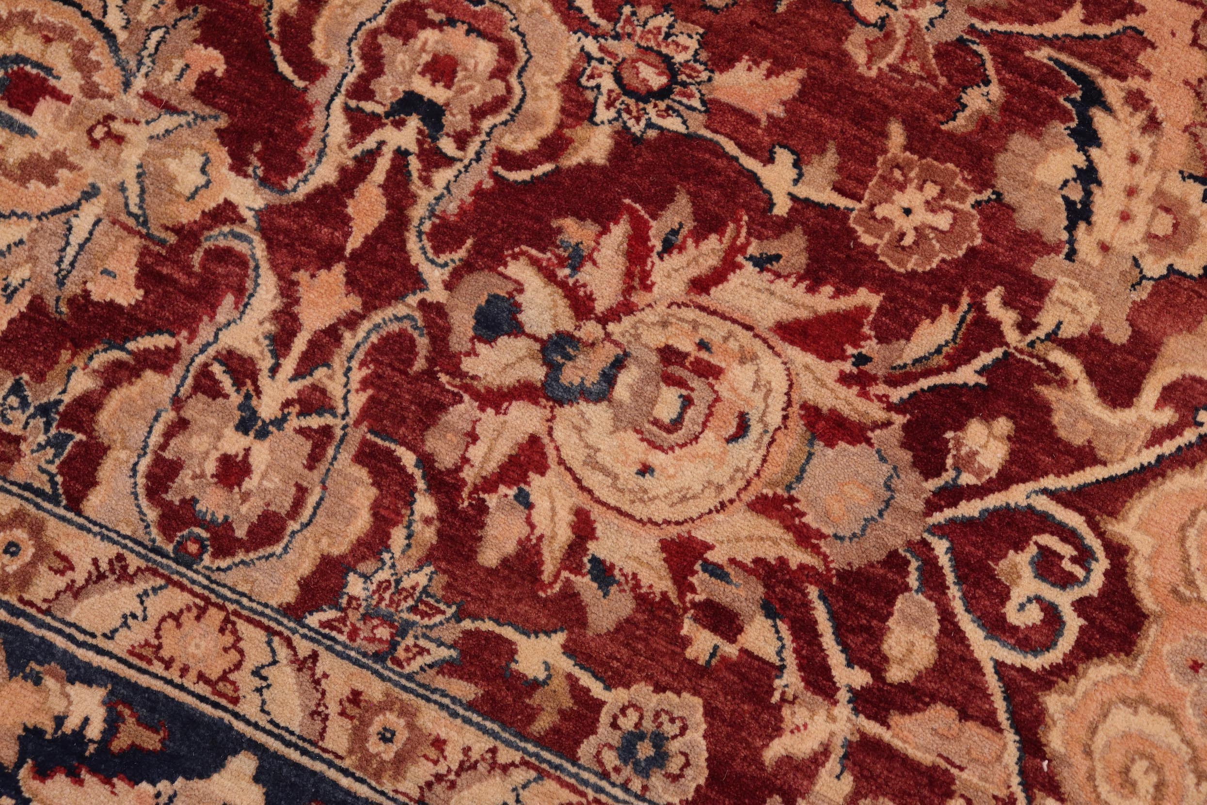 handmade Transitional Agra Drk. Red Blue Hand Knotted RECTANGLE 100% WOOL area rug 8x10