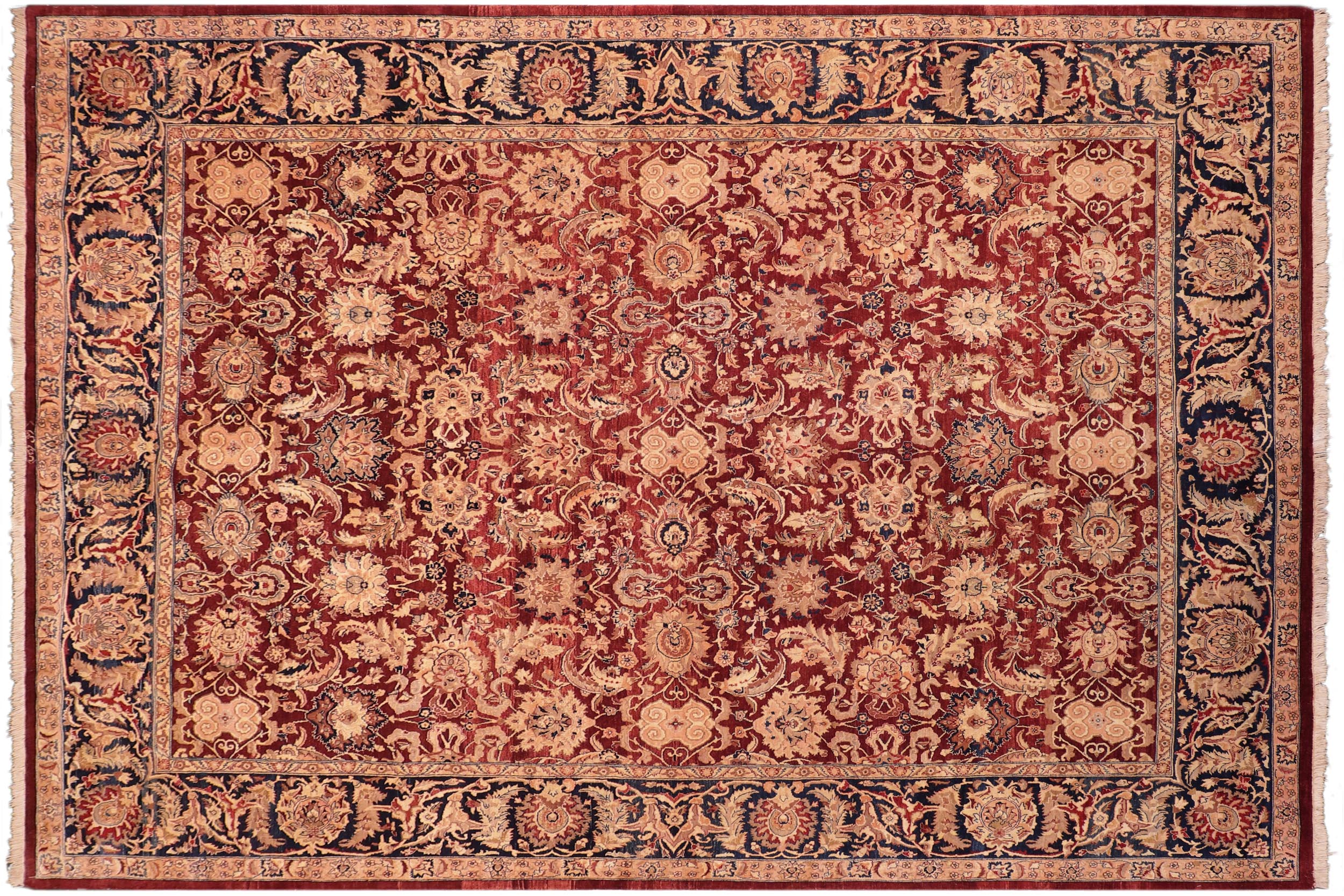 handmade Transitional Agra Drk. Red Blue Hand Knotted RECTANGLE 100% WOOL area rug 8 x 10