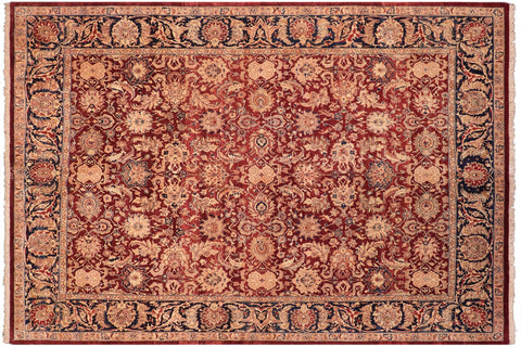 handmade Transitional Agra Drk. Red Blue Hand Knotted RECTANGLE 100% WOOL area rug 8 x 10