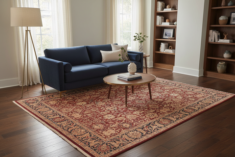 handmade Transitional Agra Drk. Red Blue Hand Knotted RECTANGLE 100% WOOL area rug 8 x 10