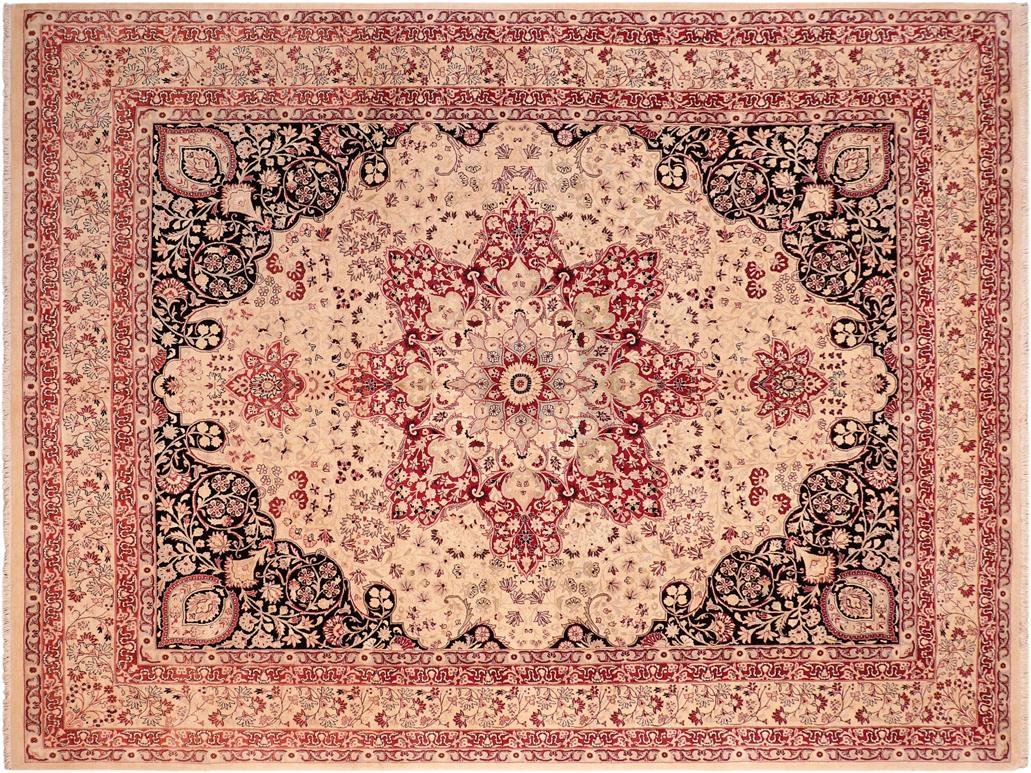 handmade Traditional Kirman Tan Red Hand Knotted RECTANGLE 100% WOOL area rug 8x11
