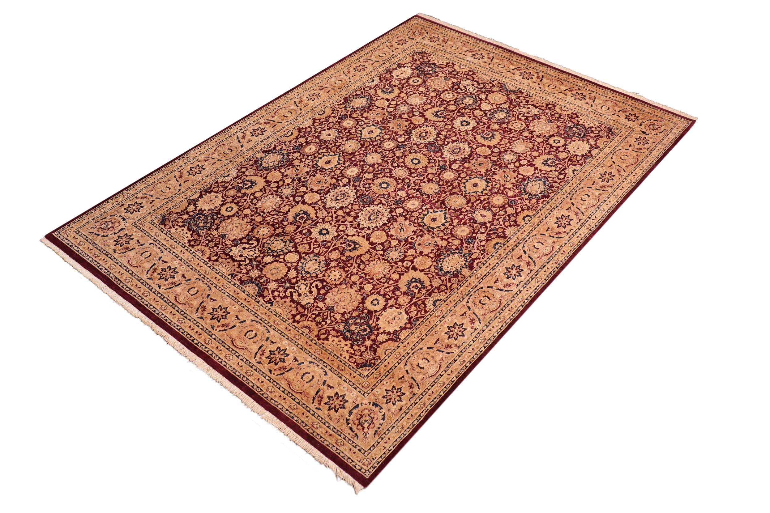 handmade Transitional Tabriz Aubergine Lt. Brown Hand Knotted RECTANGLE 100% WOOL area rug 8x10