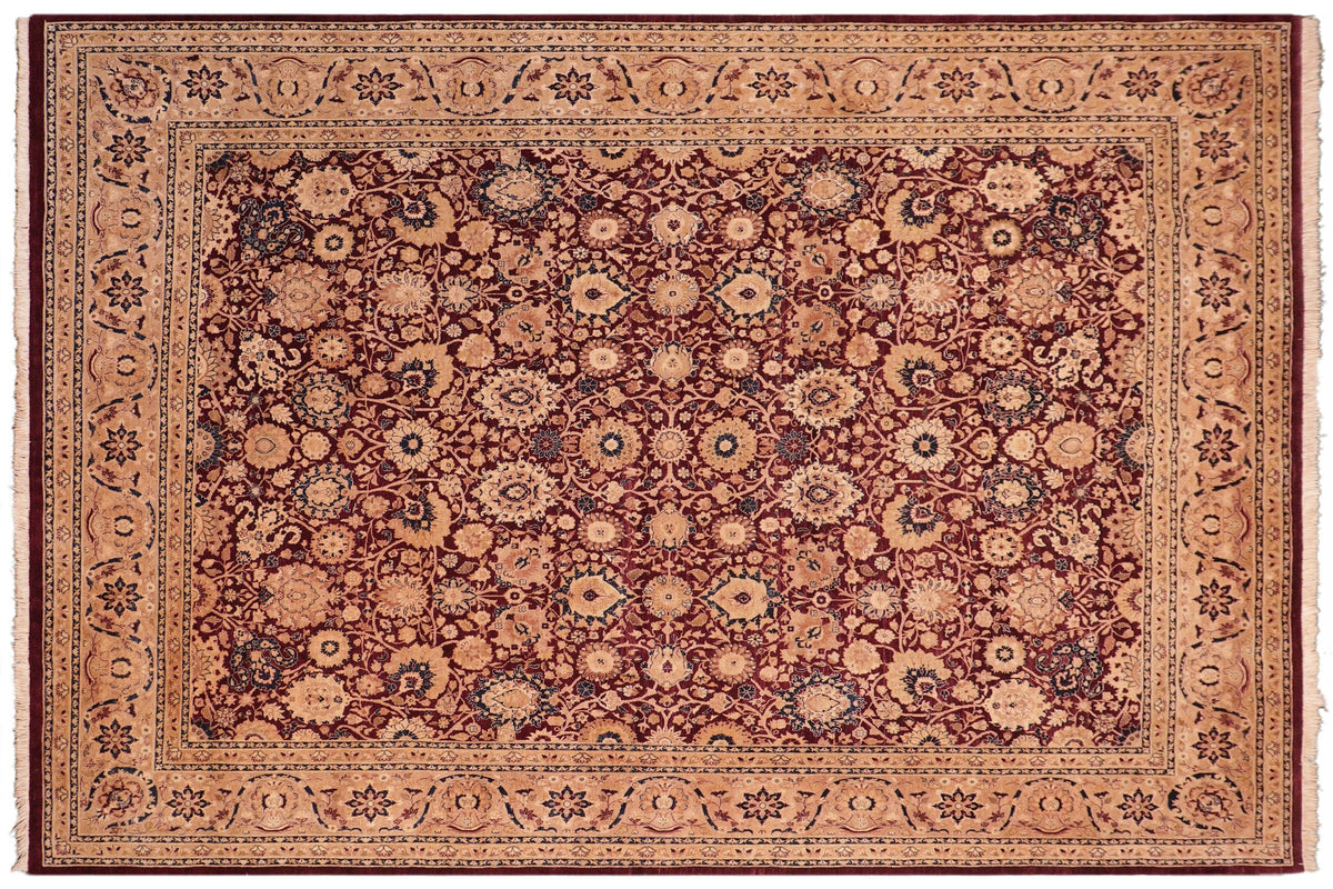 handmade Transitional Tabriz Aubergine Lt. Brown Hand Knotted RECTANGLE 100% WOOL area rug 8 x 10